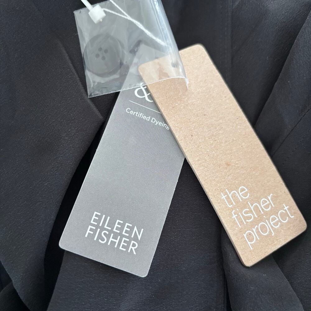 NWT Eileen Fisher Stand Collar 100% Silk Black Jacket Quiet Luxury Refined SZ L - Picture 6 of 11
